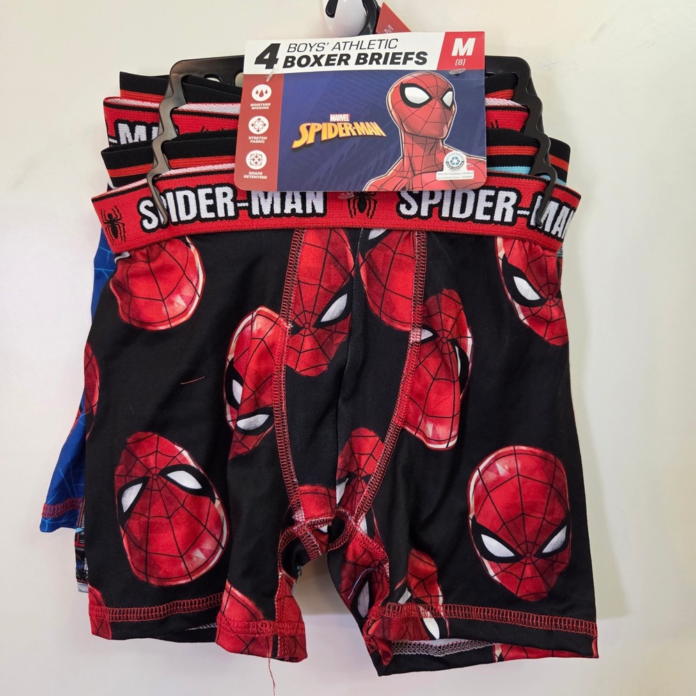 Marvel Spider-Man Boys Athletic Boxer Briefs 4 Pack Size M 8 Red Blue Black NEW